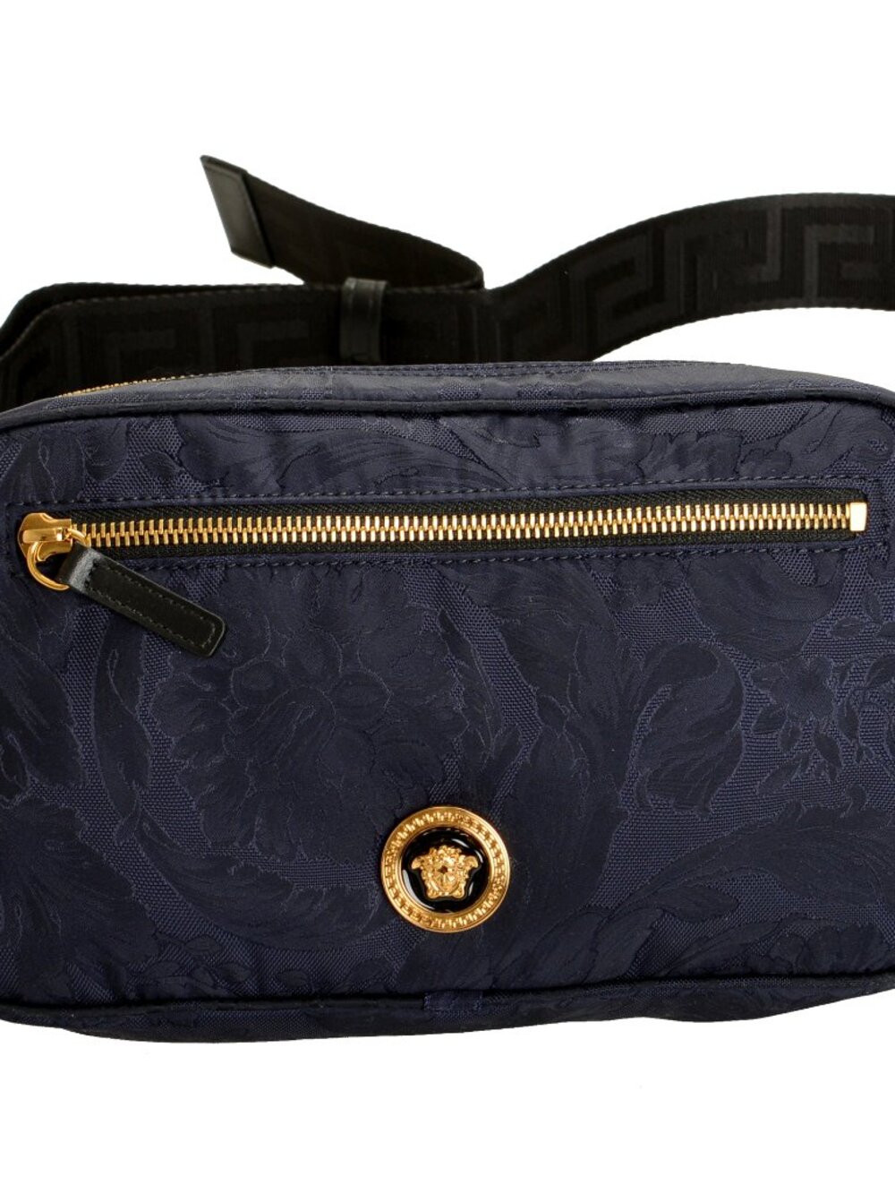 Versace Unisex Floral Print Navy Blue Gold Medusa Funny Belt Bag - Picture 7 of 7